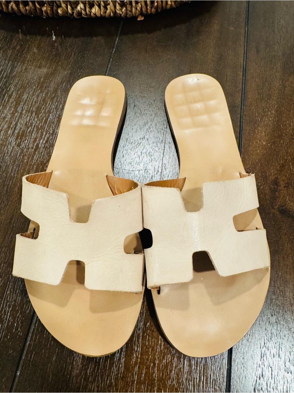 Lulu's Nude Leather Slide Sandals - Picture 4 of 10